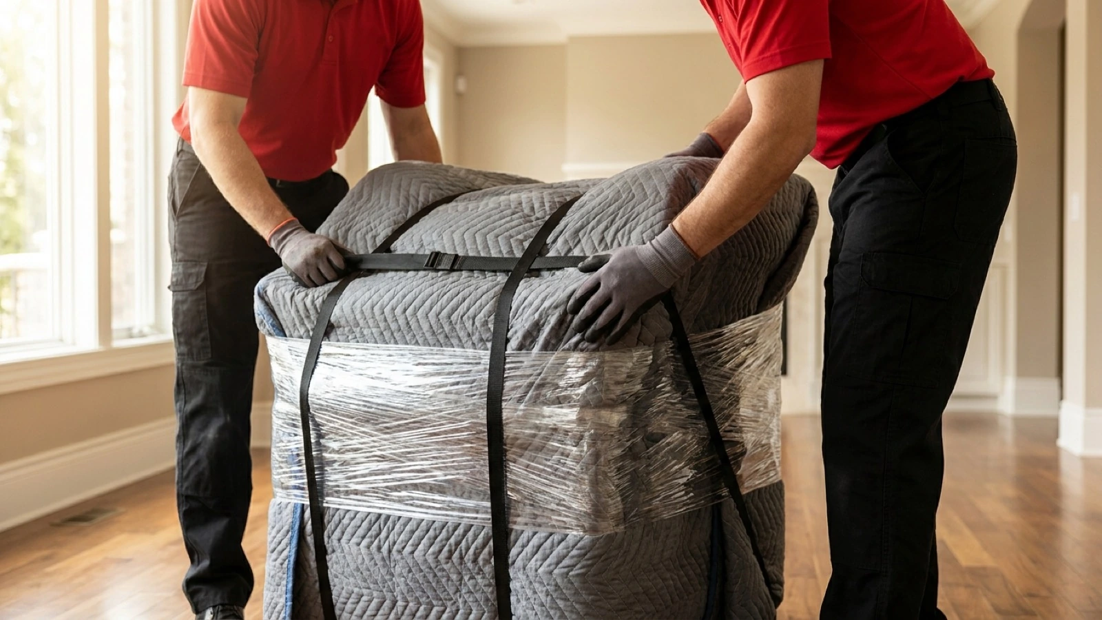 Pack-It Movers crew carefully wrapping furniture in protective blankets